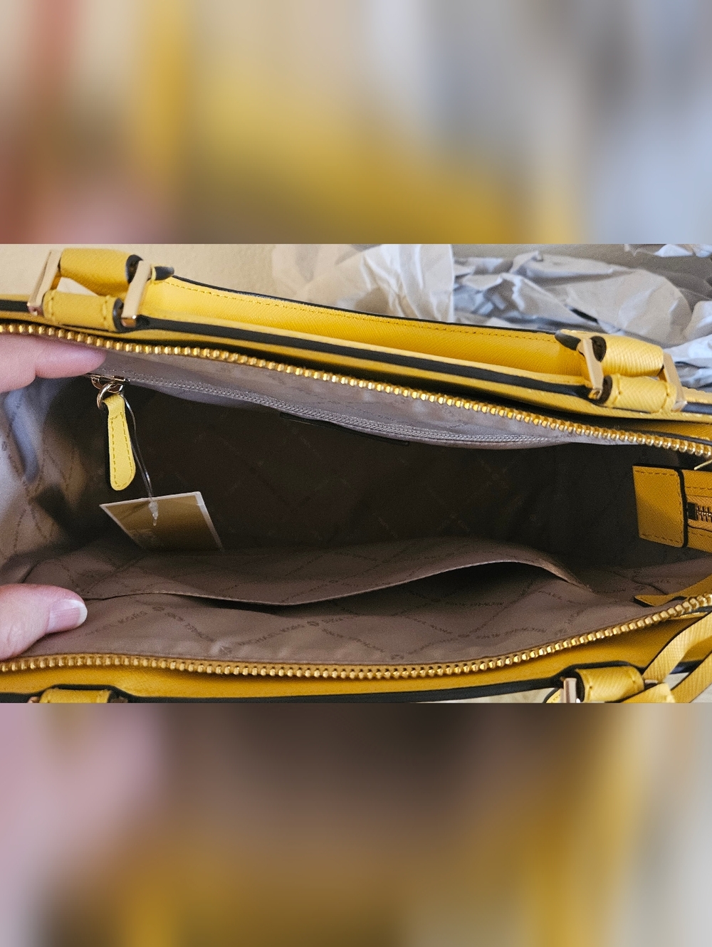 Michael Kors Yellow Saffiano Satchel with MK Charm - Picture 6 of 12